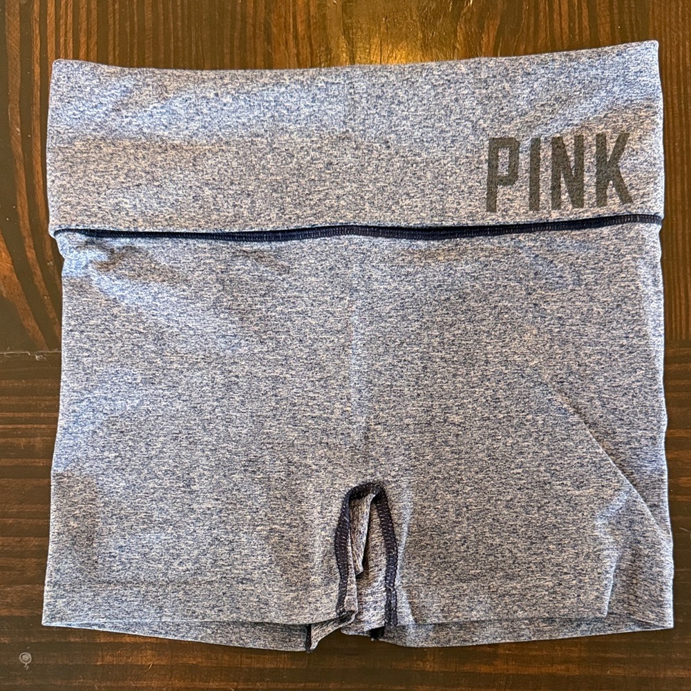 PINK Victoria's Secret Heather Blue Seamless Bike Shorts Foldover Waistband